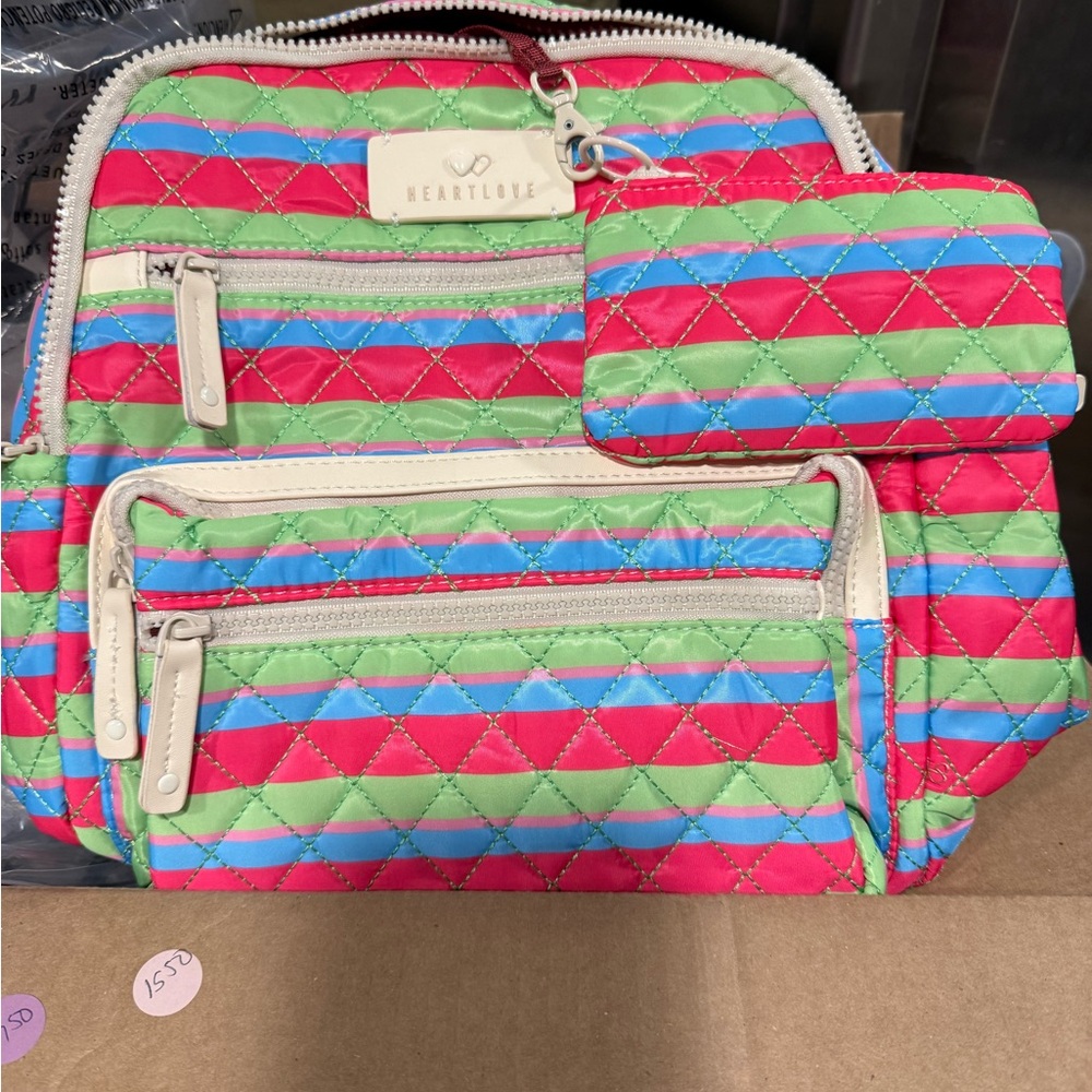 Heartlove by Charo Colorful Quilted Women's Backpack and wallet.